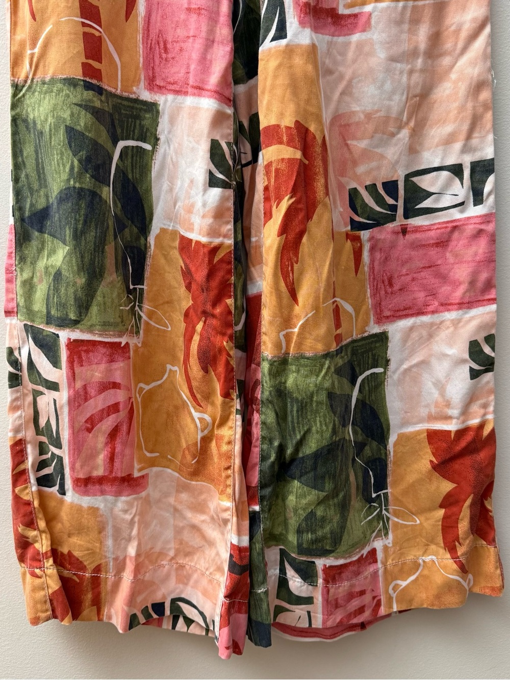 Nicole Miller Tropical Print Wide-Leg Pants — Orange, Green, Cream - Picture 3 of 6